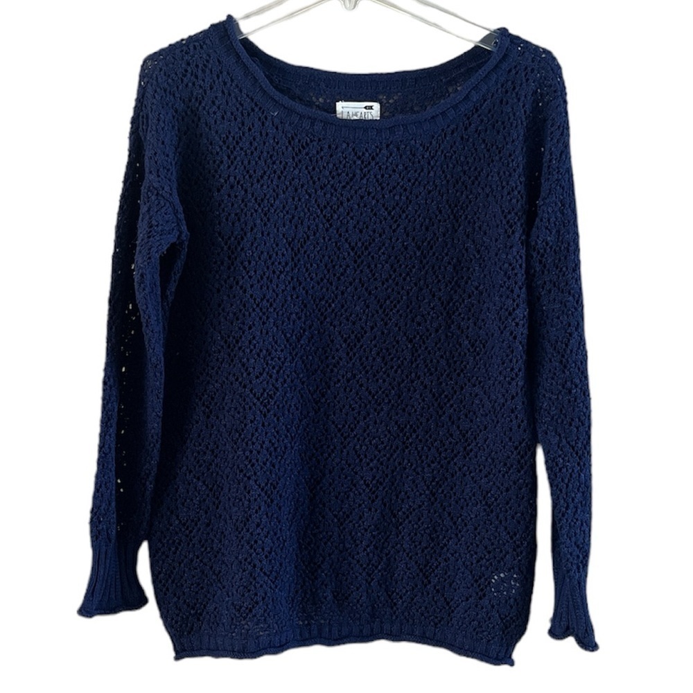 L.A. Hearts Sweater Blue Open Weave Navy Size M/L Long Sleeves Crew Neck